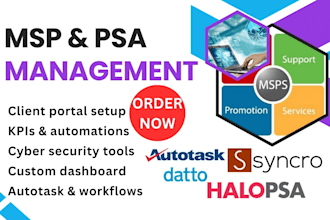 setup msp psa halopsa syncro autotask projectworks ticketing billing workflows