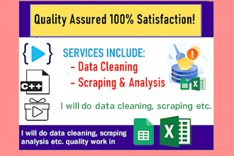 clean messy data, scrape web data, and analyze in excel or python