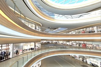 renovate commercial building, retail stores, shopping mall,coffee shop rendering
