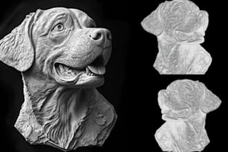 create realistic 3d dog model custom pet portrait, pet bust sculpt stl for print