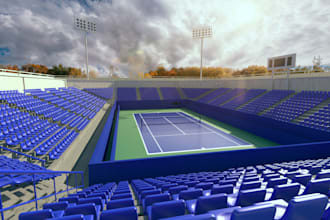design sport complex, stadium, 3d gym, 3d restaurants, game arenas, 3d rendering