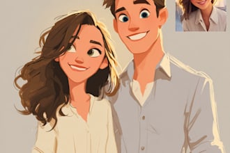 drawing a cartoon disney couple portrait
