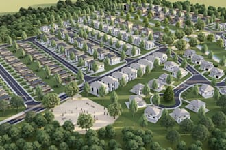 rebuild 3d real estate master plan,urban housing,landsape layout,bird eye render