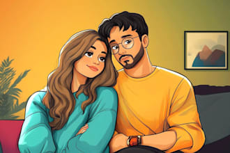 draw couple, family or group to vector cartoon portrait