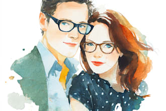 draw a watercolor couple portrait