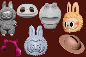 create 3d labubu toy design, plushie props, mask, custom accessories