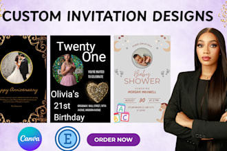 design elegant digital wedding, birthday and party invitation cards in canva
