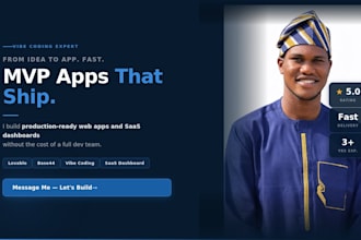 build your lovable or base44 vibe coding mvp web app and saas dashboard