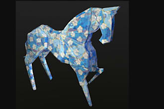 create stunning geometric, origami style 3d model of animals, objects, sculpture