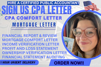 us CPA comfort letter, income verification, mortgage letter financial statement