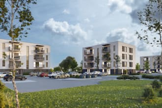 remodel contemporary exterior design,apartment building, landscape render,lumion