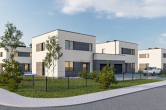 model luxury cottage house,apartment building,exterior rendering,landscape,revit