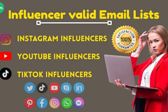 find tiktok, instagram, youtube, influencer email lists