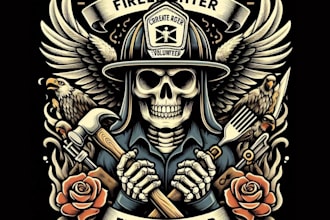 create retro skull eagle firefighter volunteer logo