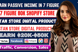 7 figure shopify digital product store, etsy shop, stan store digital product