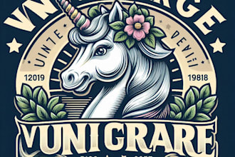 make a create  unique vintage unicorn mascot  logo t shirt design