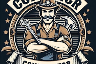 make a vintage contractor mascot logo and t shirt design