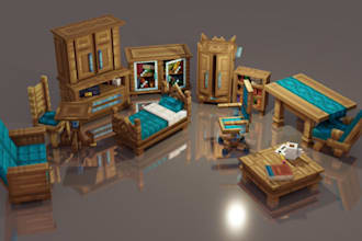 do furniture, weapon, 3d blockbench model, minecraft mob animations