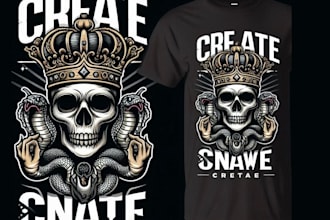 create vector t shirt skull crown snake logo