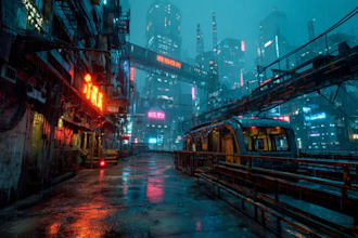 design an illustration of futuristic cyberpunk city