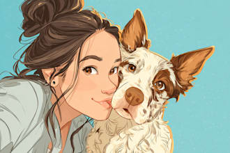 draw cartoon portrait illustration of your, dog, cat or pet