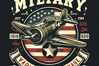 make a vintage military airplane fighter jet mascot logo t shirt design