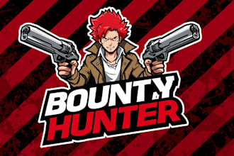 make eye catching bounty hunter mascot logo  just in 12 hours