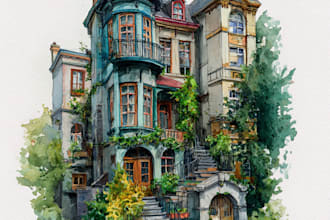 a watercolor house illustration unique style