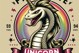 design premium vintage snake unicorn mascot logo  with t shirt design