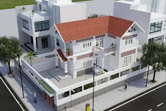redesign realistic villa exterior, villa entrance, landscape,3d modeling, render