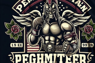 design high quality premium vintage fighter mascot logo with t shirt design