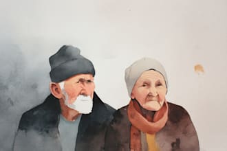 make traditional old man watercolor portraits for you