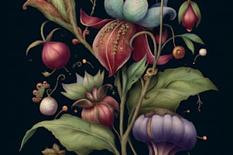 draw digital botanical illustrations of florals, plants, animals