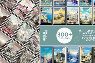 design vintage travel posters, minimalist skyline art  landmark illustrations