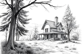 sketch landscape, house or building