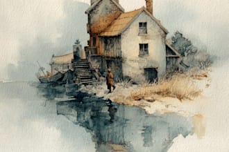 draw an architectural digital marker or watercolor sketches
