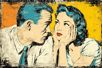 draw vintage illustration, distressed retro or comic art