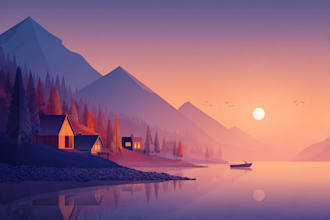draw a flat vector landscape illustration