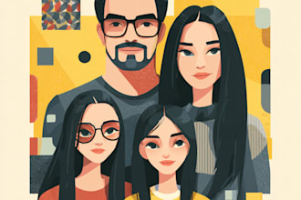 use several pieces of art to create a vector family portrait