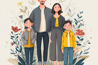 do a realistic vector family portrait multiple picture