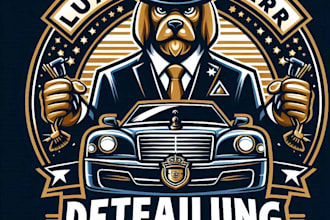 make a luxury car detailing mascot logo with t shirt design