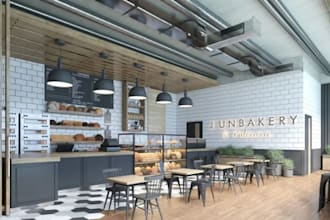 renovate old burger shop,bakery interior layout design,3d bar,casual cafe render