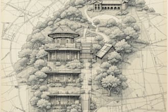 draw landscape sketch, architectural site plan, map