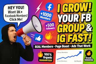 grow your facebook group, page, boost instagram marketing and social media ads