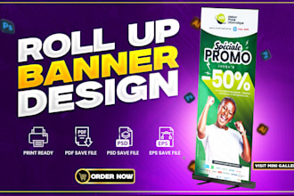 design roll up banner, retractable banner, billboard design, signage design
