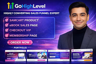 build kajabi, samcart product ebook sales page, checkout VIP membership page