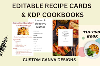 editable canva recipe cards, ebooks,  KDP cookbooks design