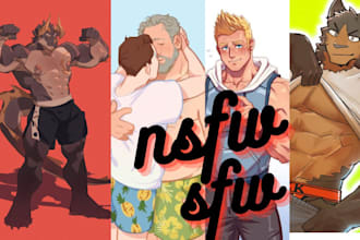make gay bara nsfw character, or nsfw furry illustration