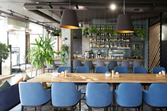create modern interior design for restaurant, cafe, bar,bakery, and retail store