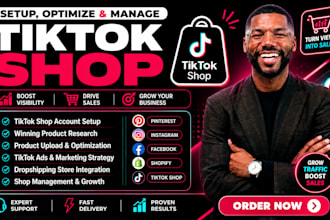 tiktok shop setup,fix tik tok facebook shop shopify dropshipping marketing store